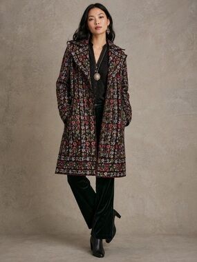 BIYA by Johnny Was Vintage Floral Tapestry Embroidered Long Coat Jacket Size S